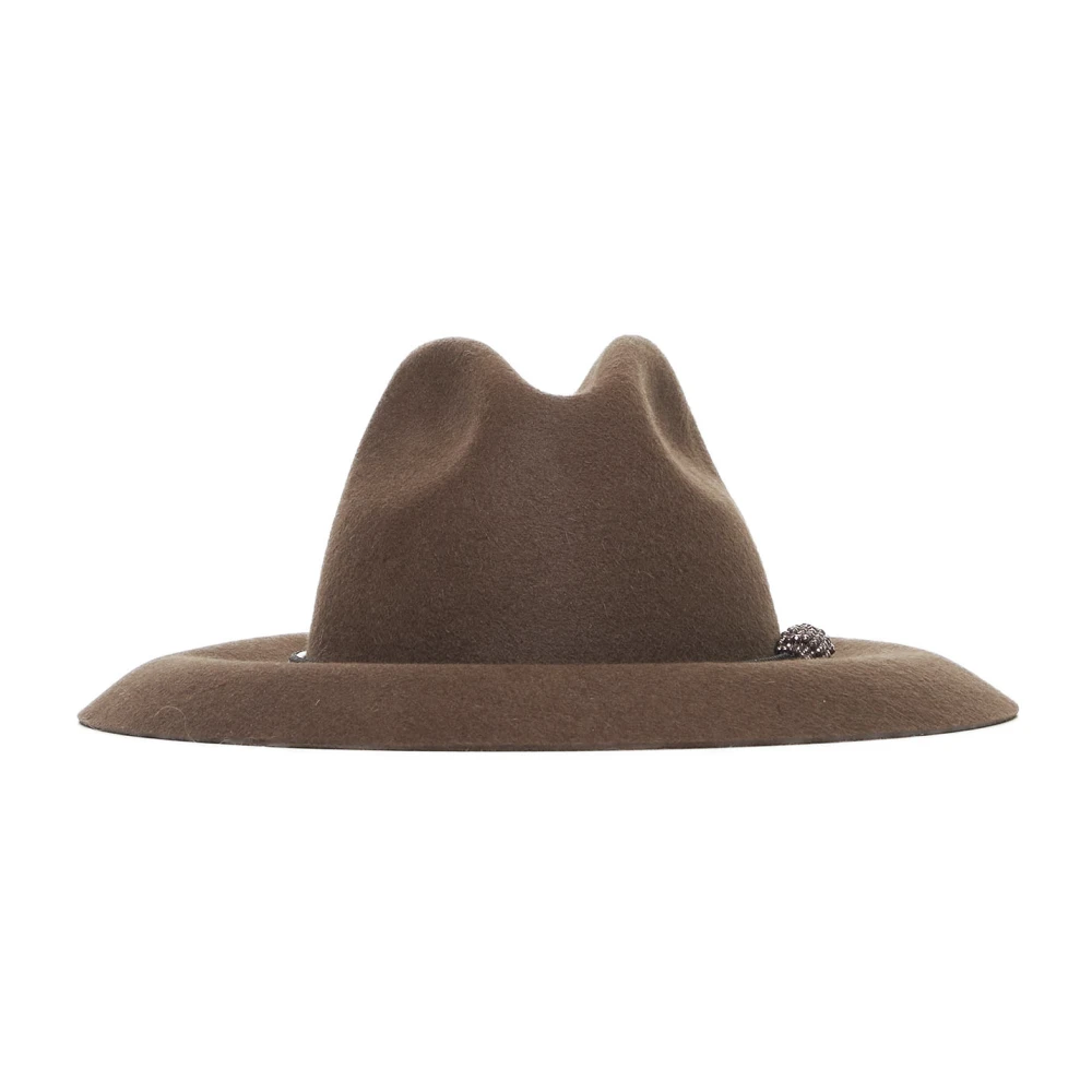 BRUNELLO CUCINELLI Bruine Fedora Hoed met Juweelband Brown Dames