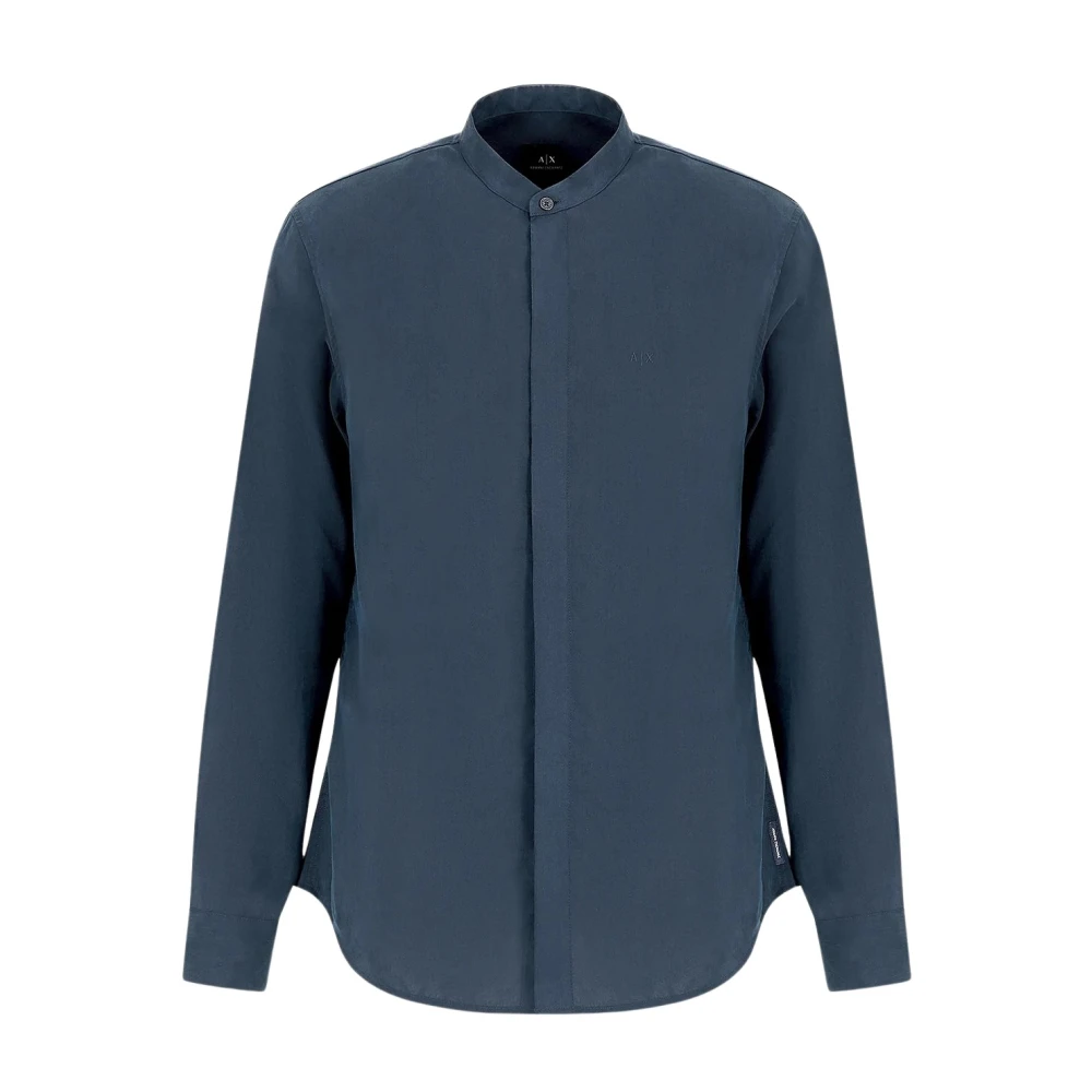 Armani Exchange Mannelijk Blauw Mandarijn Kraag Overhemd