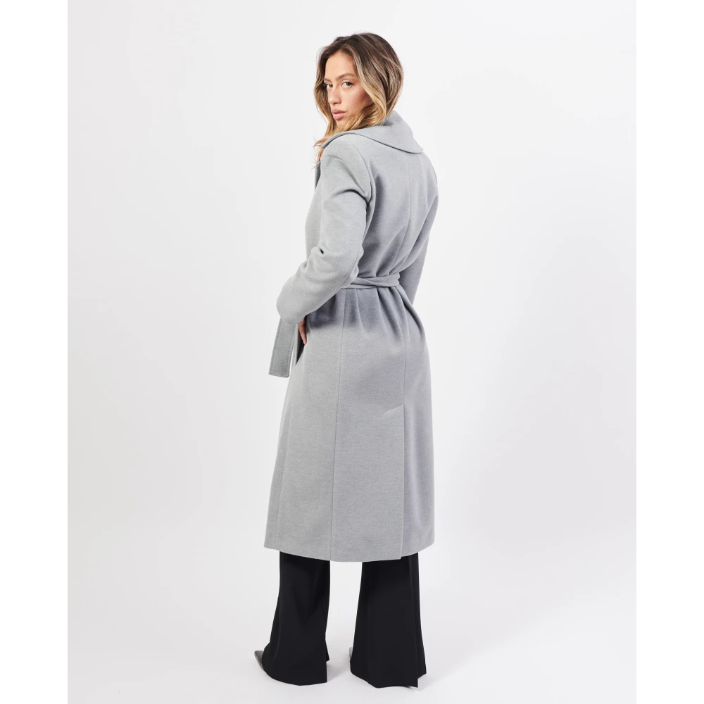 Jijil Grijze Lange Jas met Riem Sluiting Gray Dames