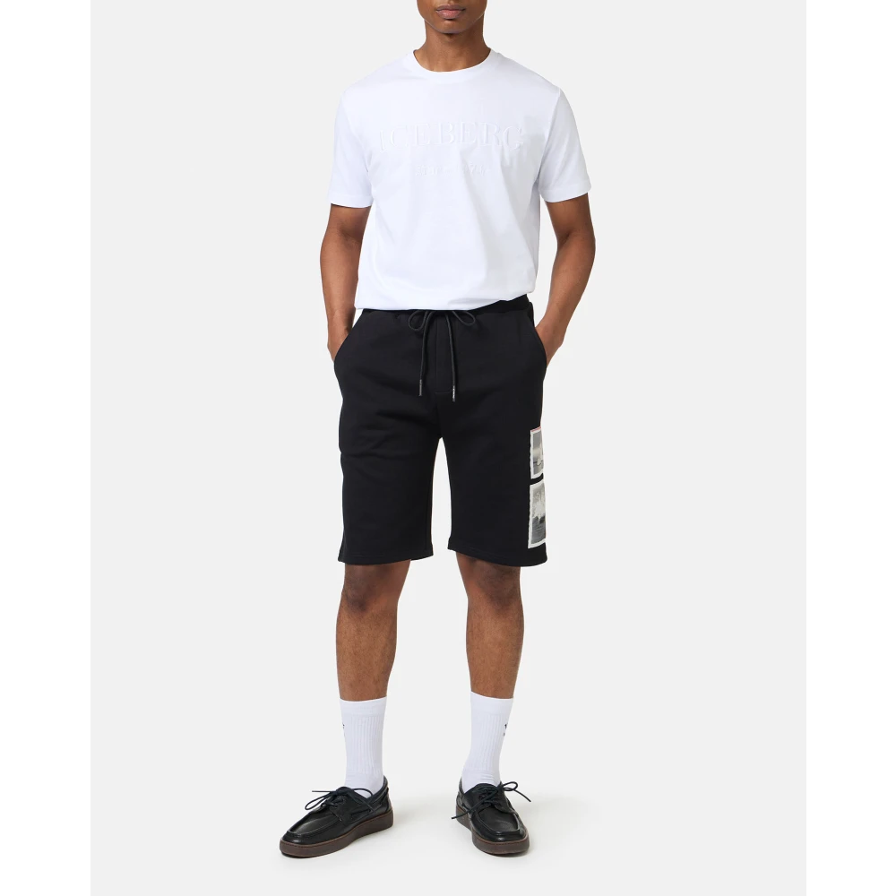 Iceberg Zwarte slim fit katoenen fleece bermuda Black Heren