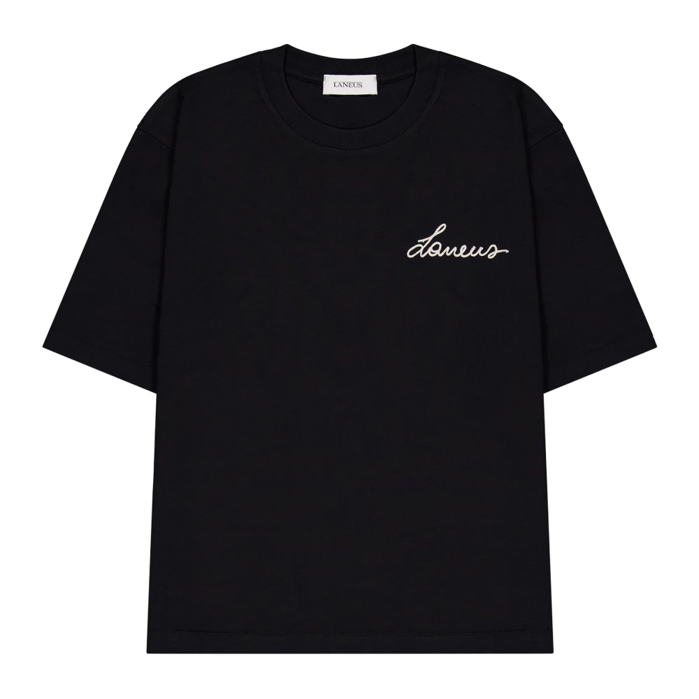 Laneus Boxy Crew Neck T-Shirt met Logo Borduursel Black Unisex