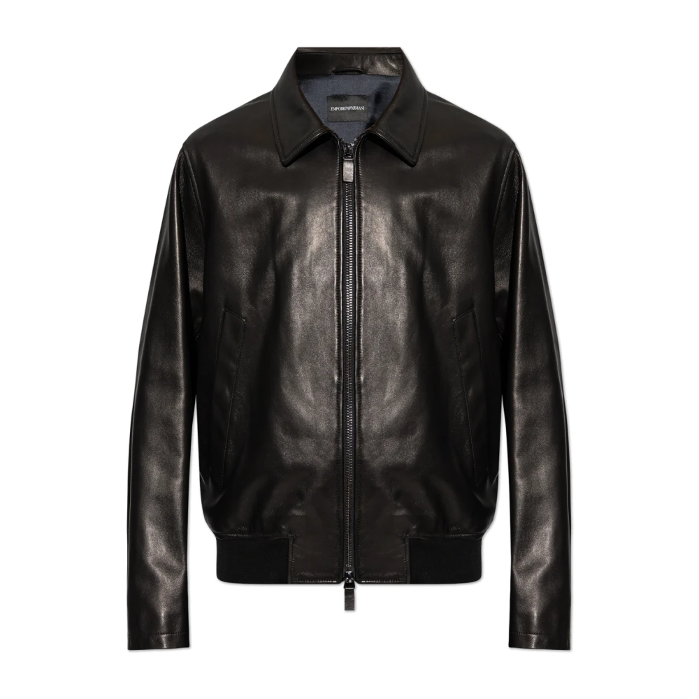 Emporio Armani Leren jas Black Heren