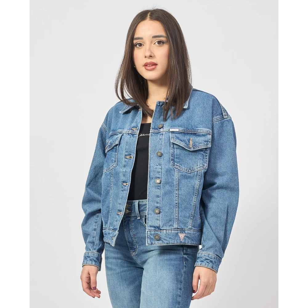 Guess Blauwe Denim Trucker Jack met Oversized Pasvorm Blue Dames