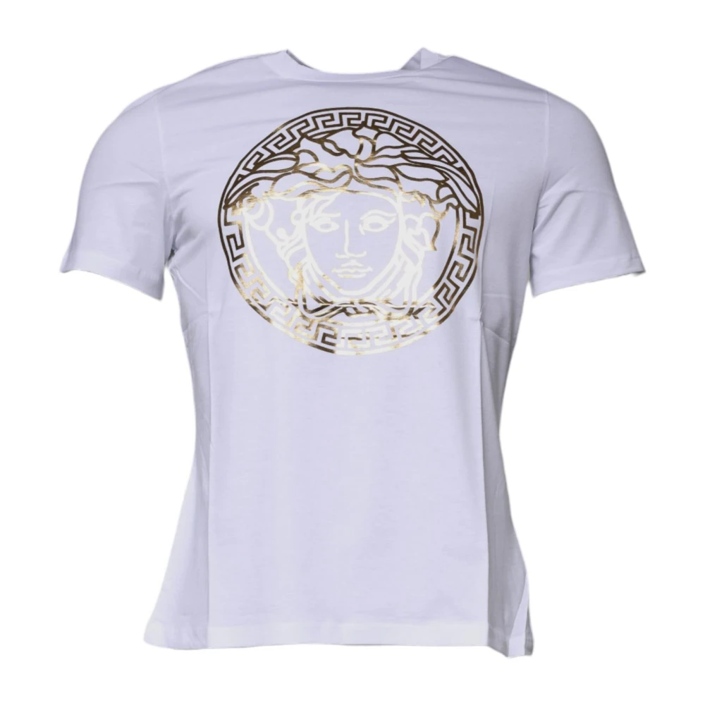 Versace White T-Shirts, Male, 3XS, Medusa Print Cotton Crew Neck T-Shirt