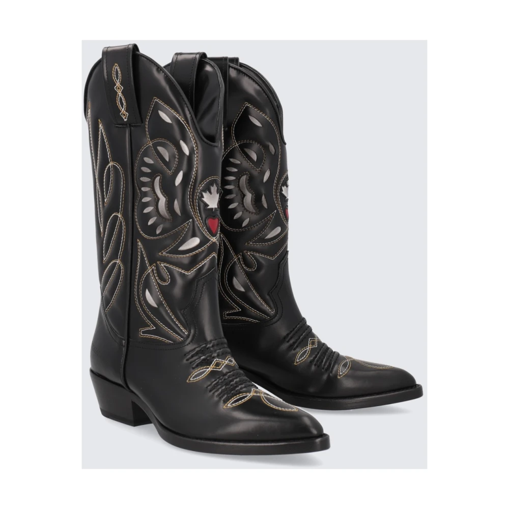 Dsquared2 Zwarte Leren Cowboy Laarzen met Details Black Dames