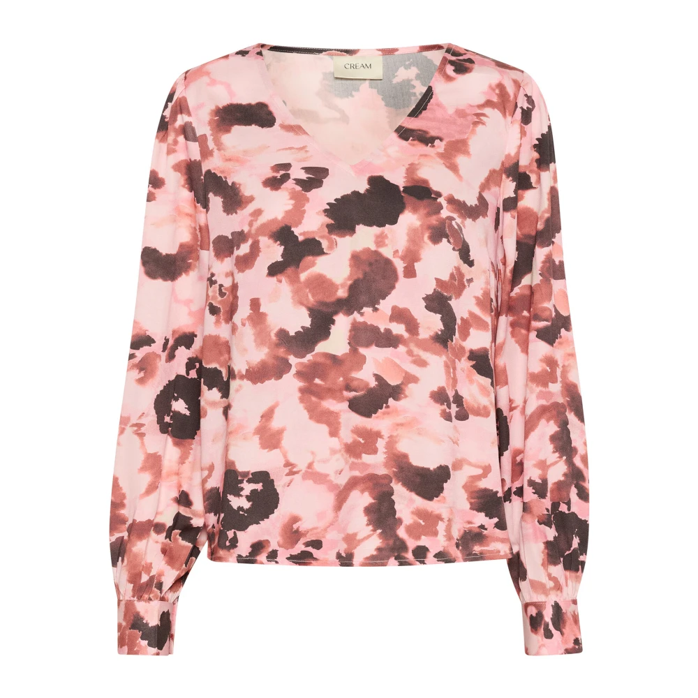 Cream Abstract Print Blouse Blurred Rose Pink Dames