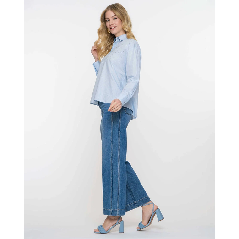 Geisha Blouse met strass lange mouw Blue Dames