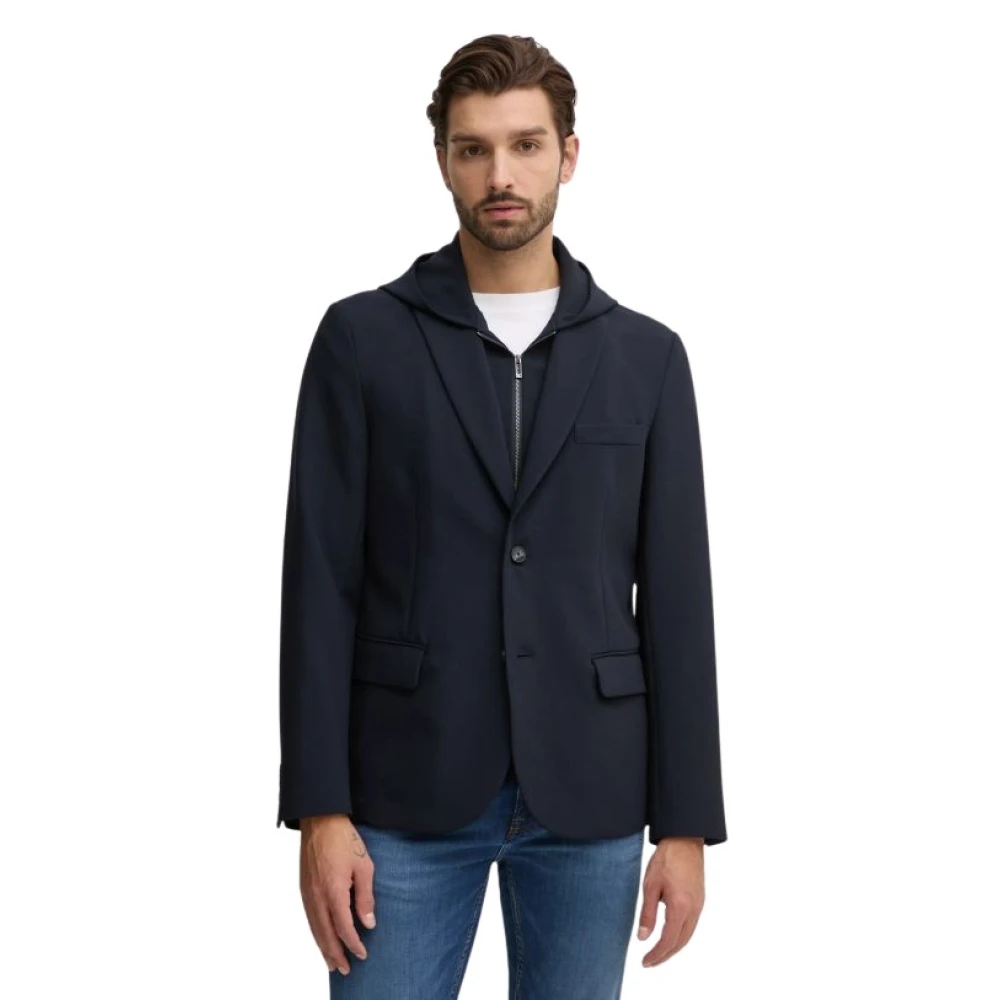Emporio Armani Blauwe Hooded Jersey Jas Blue Heren