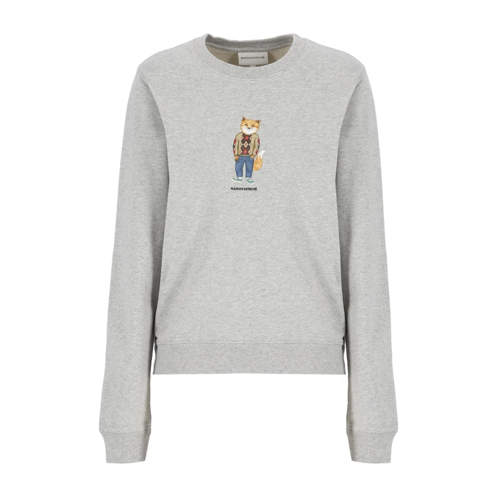 Maison Kitsuné Grijze Katoenen Sweatshirt met Dressed Fox Print Gray Dames