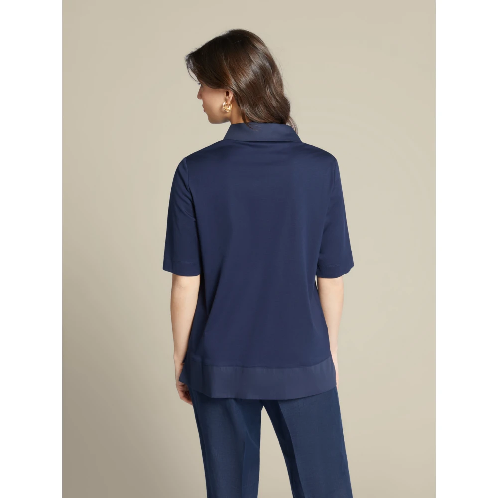 Elena Mirò Satin Kraag T-Shirt Korte Mouw Blue Dames