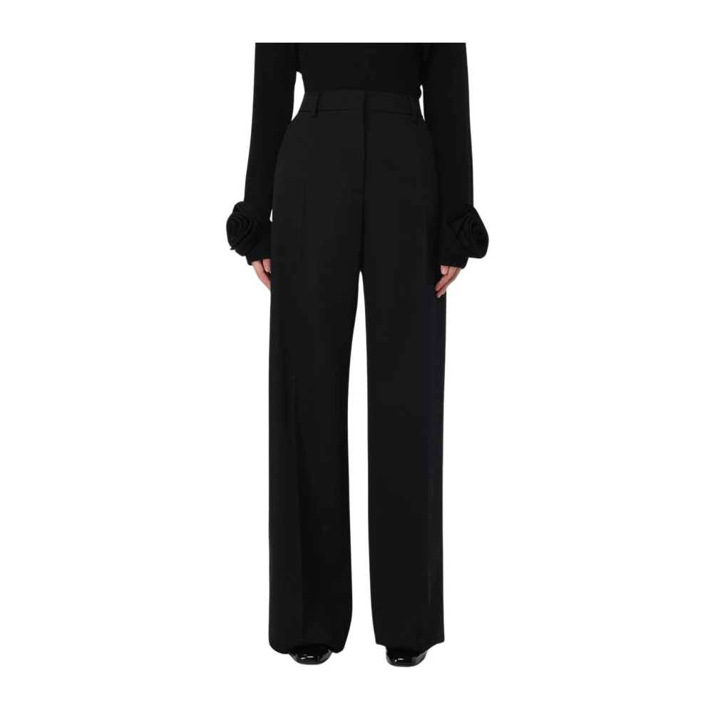 Valentino Black Wide Leg Wool Trousers - Female - Wide Trousers - S - Trousers
