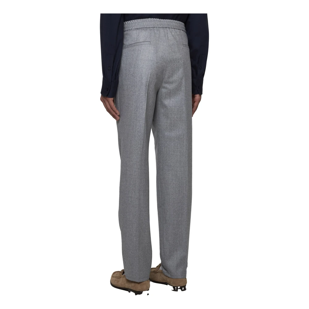 BRUNELLO CUCINELLI Elastische Taille Wollen Broek Grijs Gray Heren