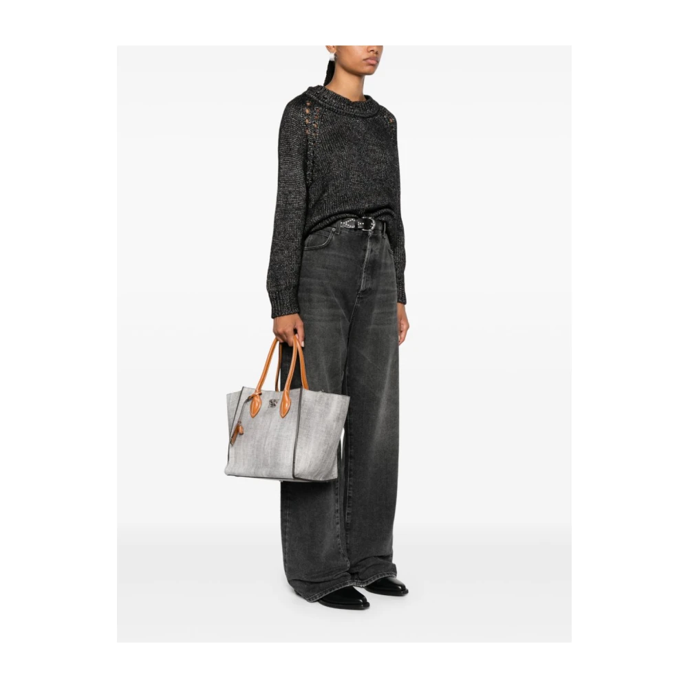 Ermanno Scervino Grijze Shopper Tas Denim Leer Gray Dames