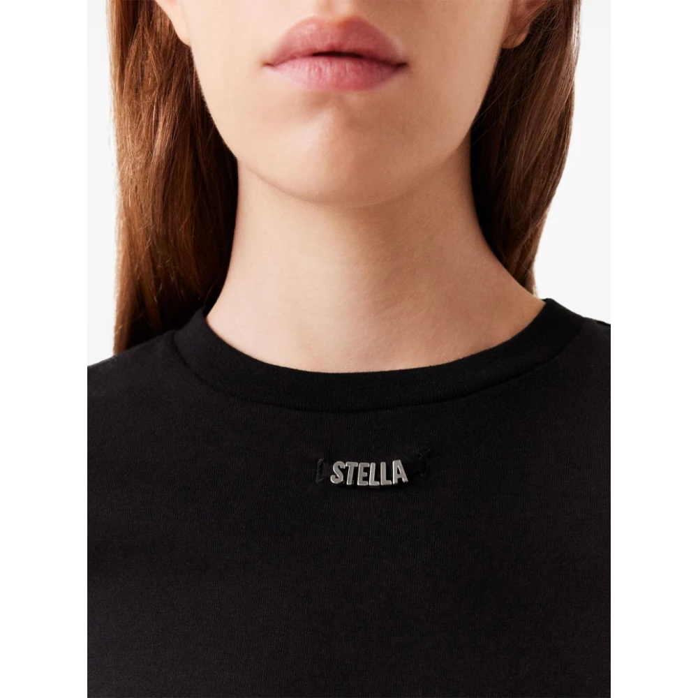 Stella Mccartney Zwart Logo Charm Crew Neck T-shirt Black Dames