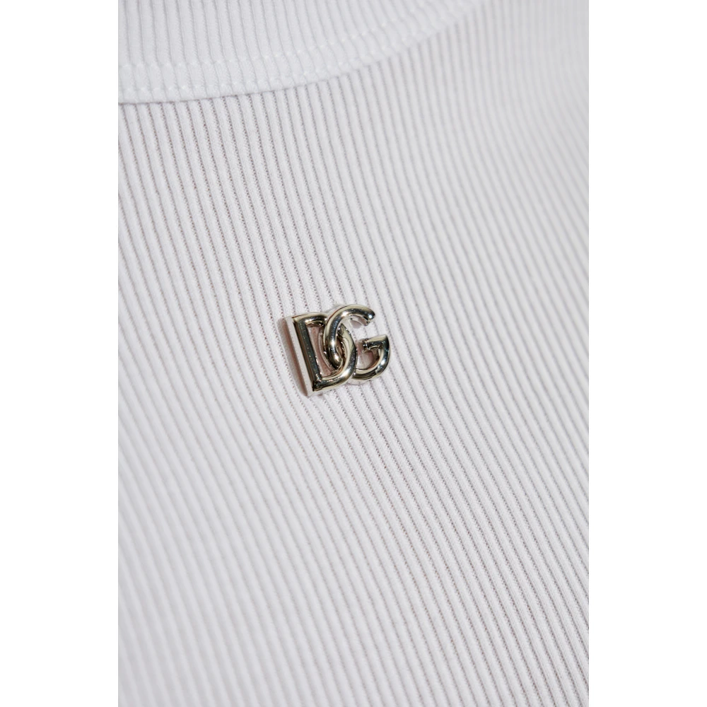 Dolce & Gabbana Geribbeld T-shirt met logo-vormige applicatie White Dames