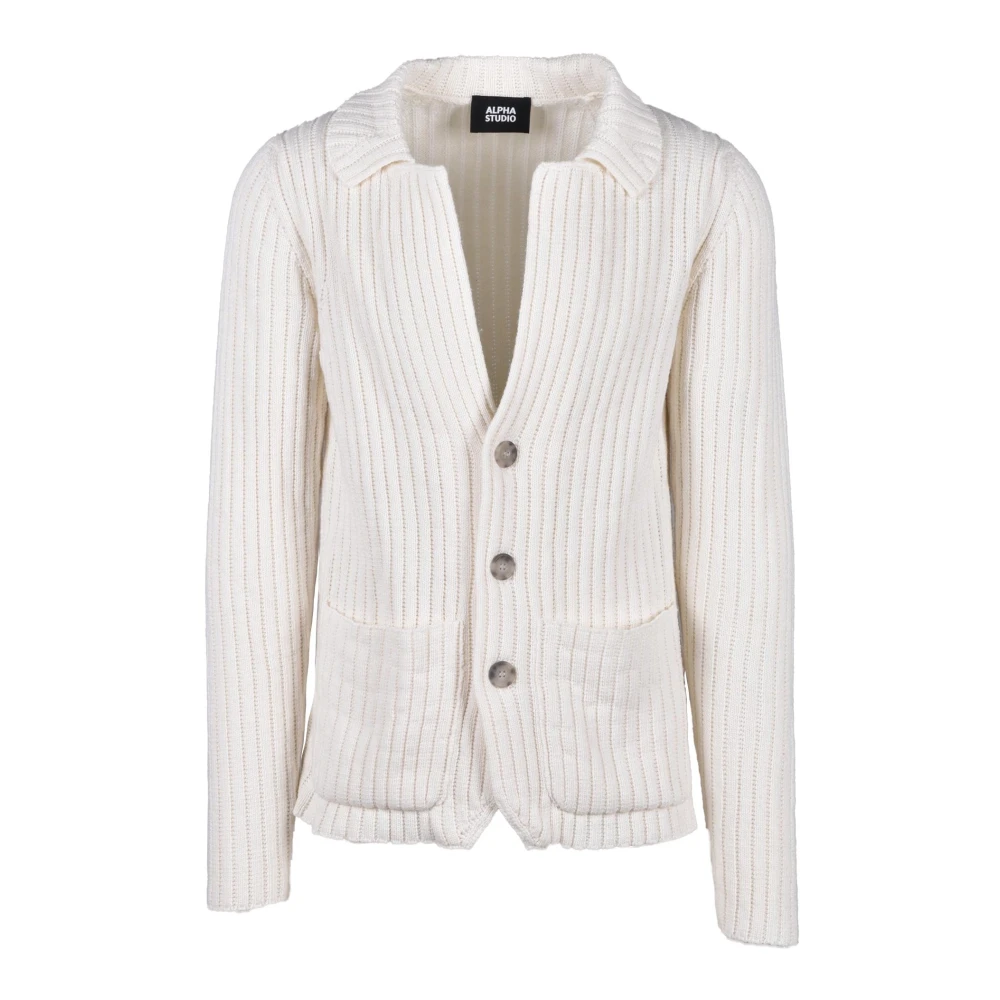 Alpha Studio Mjuk Stickad Cardigan med Cashmere Blandning White, Dam