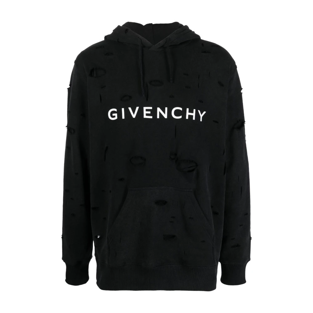 Givenchy Hoodie met verweerd effect en trekkoord Black Heren