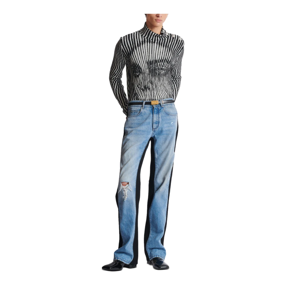 Balmain Losvallende denim en gebreide jeans Blue Heren