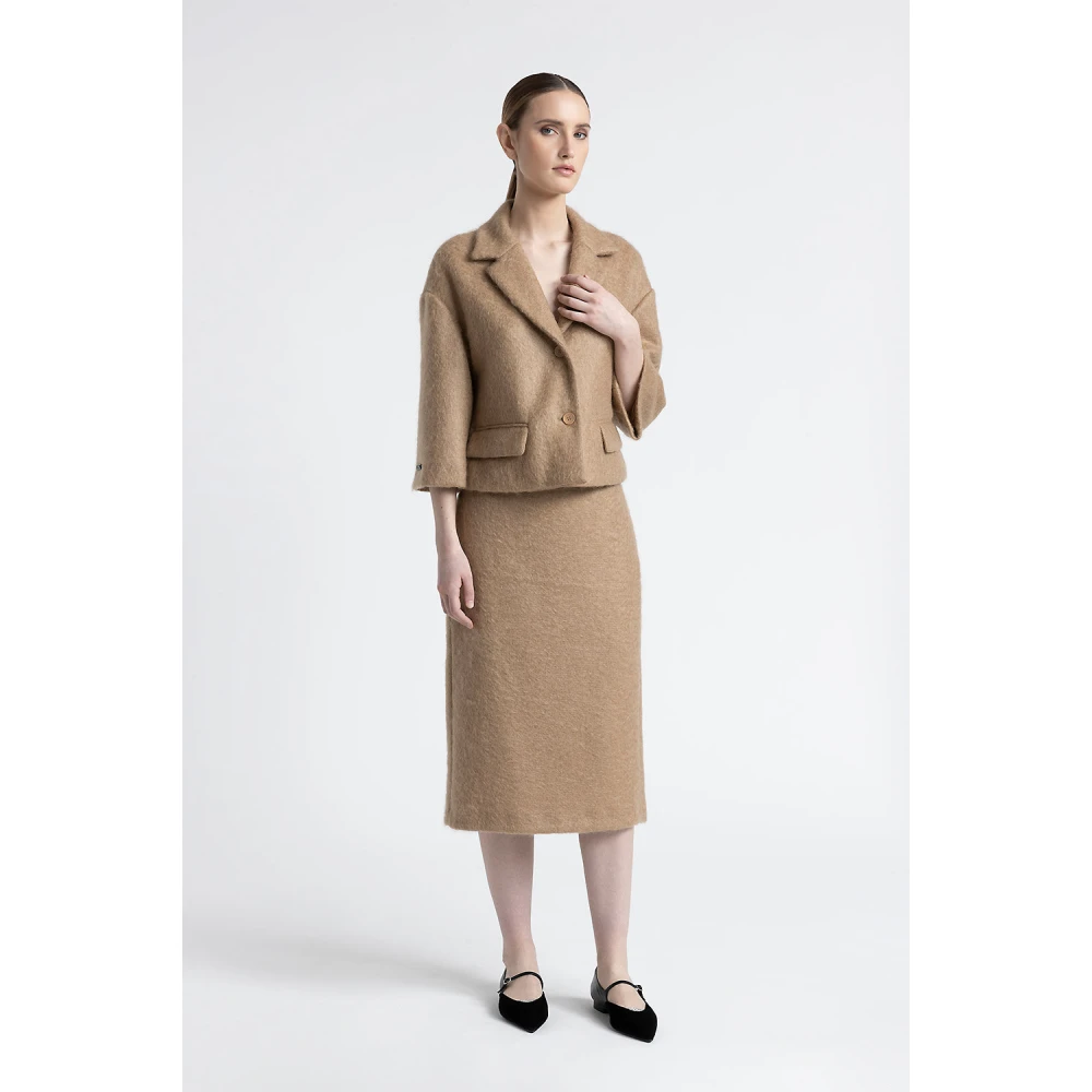 PESERICO Wollen en mohair kokerrok Brown Dames