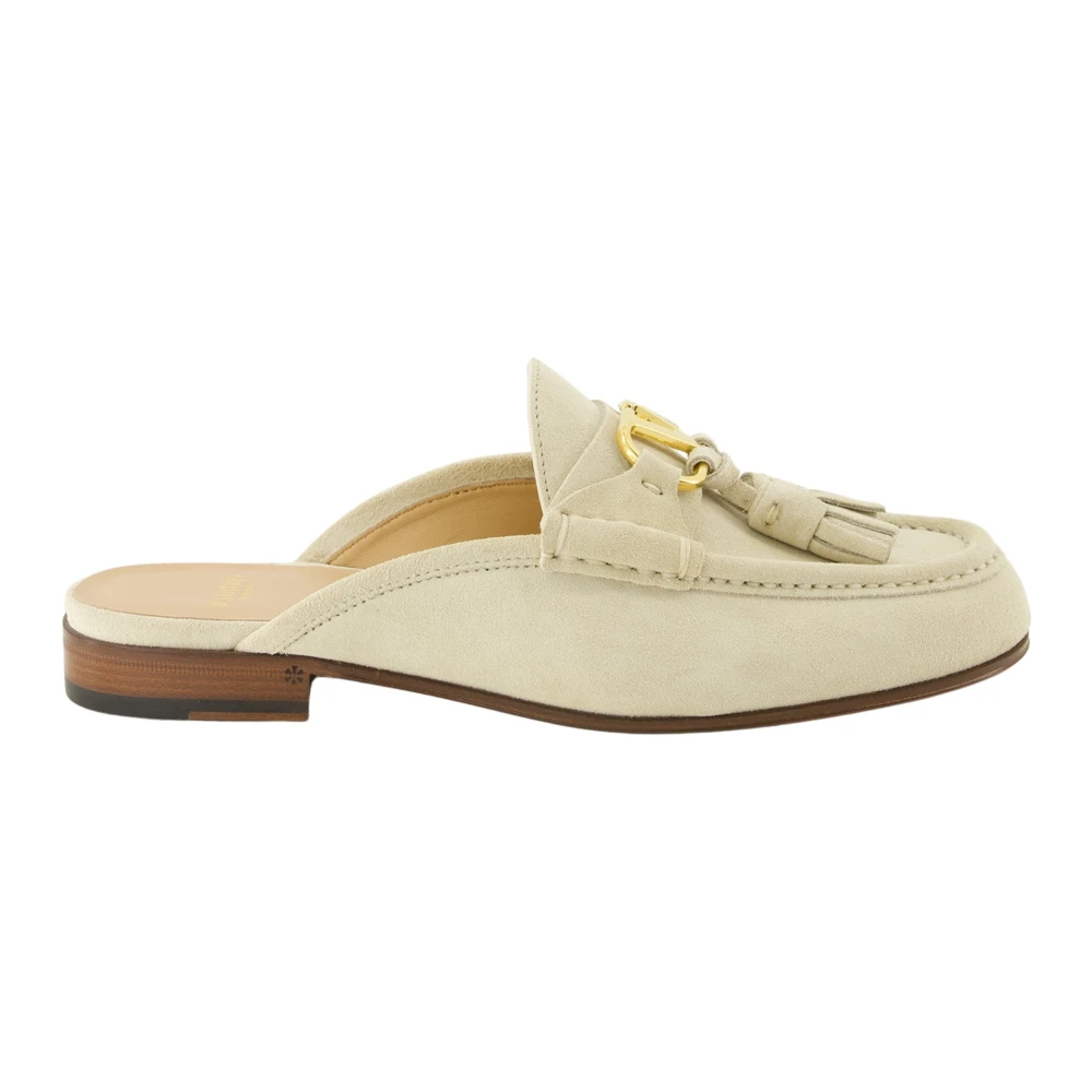 Valentino Garavani Women's Beige Vlogo Suede Mules - Mules - 5 1/2 Uk - Shoes