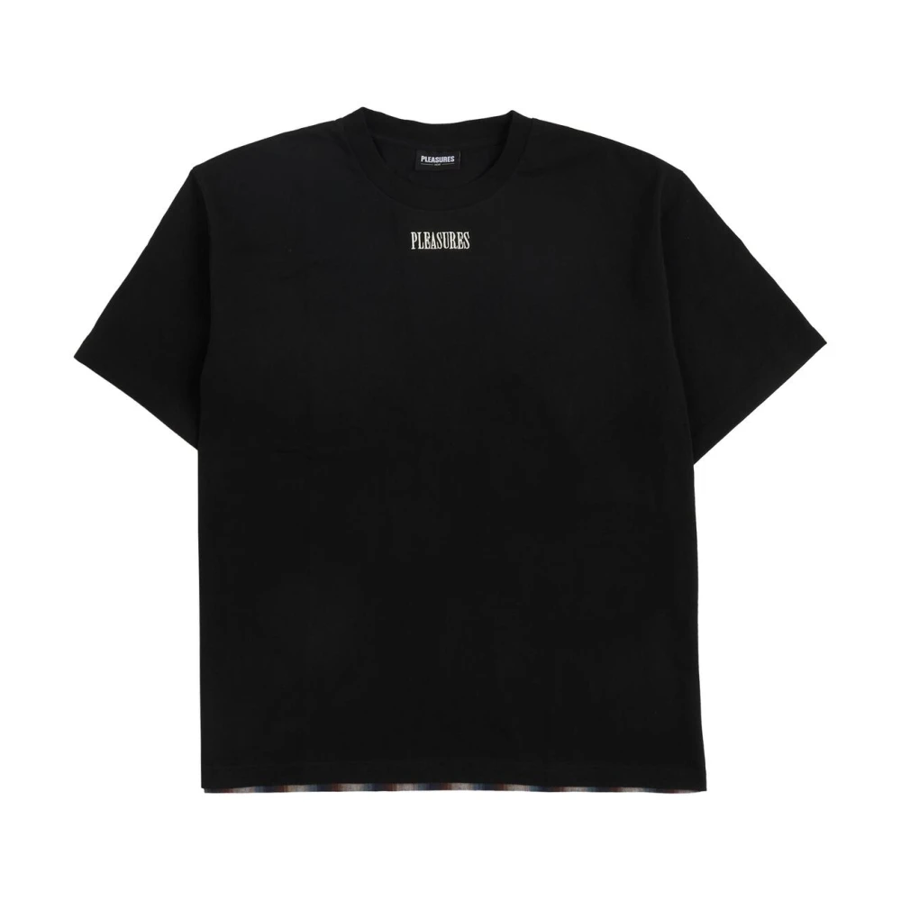 Pleasures Kontrast Logo T-shirt Svart Rutigt Mönster Black, Herr