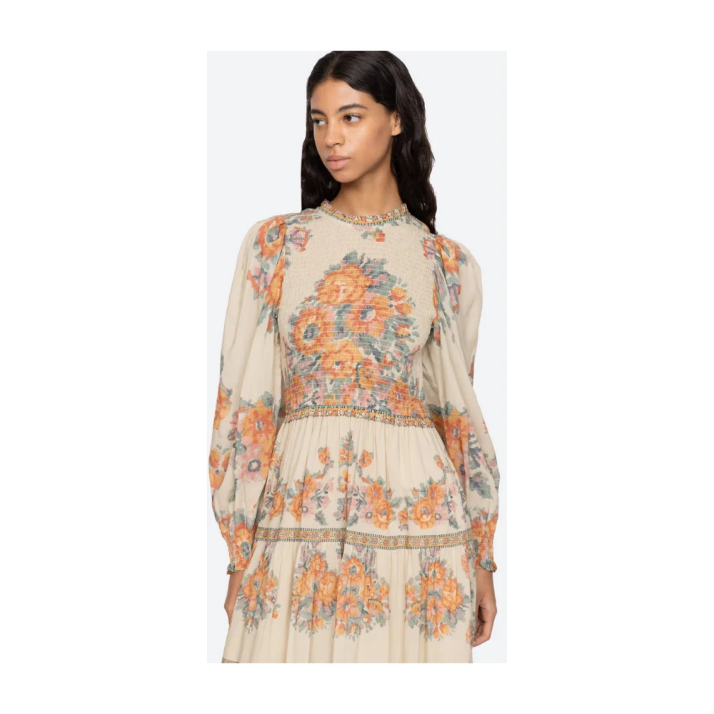 Sea NY Bloemenprint jurk met pofmouwen Beige Dames