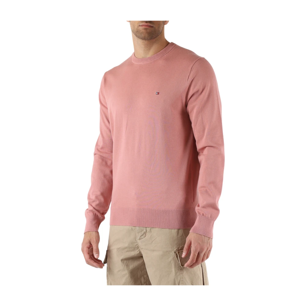 Tommy Hilfiger Katoenen crewneck trui met logo borduurwerk Pink Heren