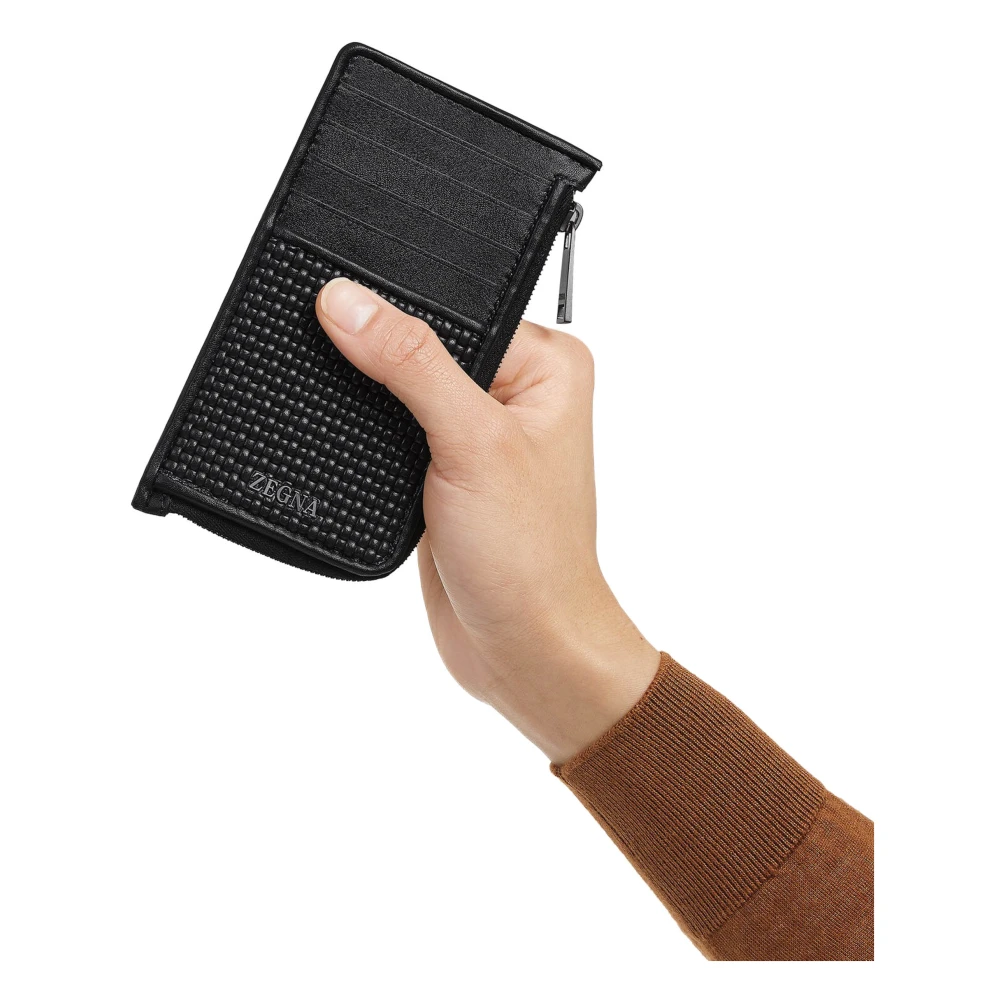 Ermenegildo Zegna Zwarte geweven leren portemonnees Black Unisex