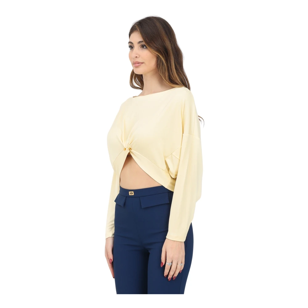 Elisabetta Franchi Gele Viscose Trui met Asymmetrische Zoom Yellow Dames