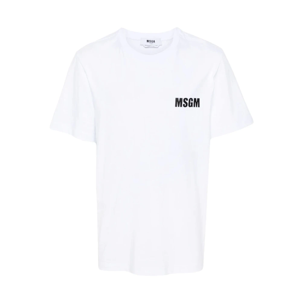 Msgm Logo Print Crew Neck T-shirts en Polos White Heren