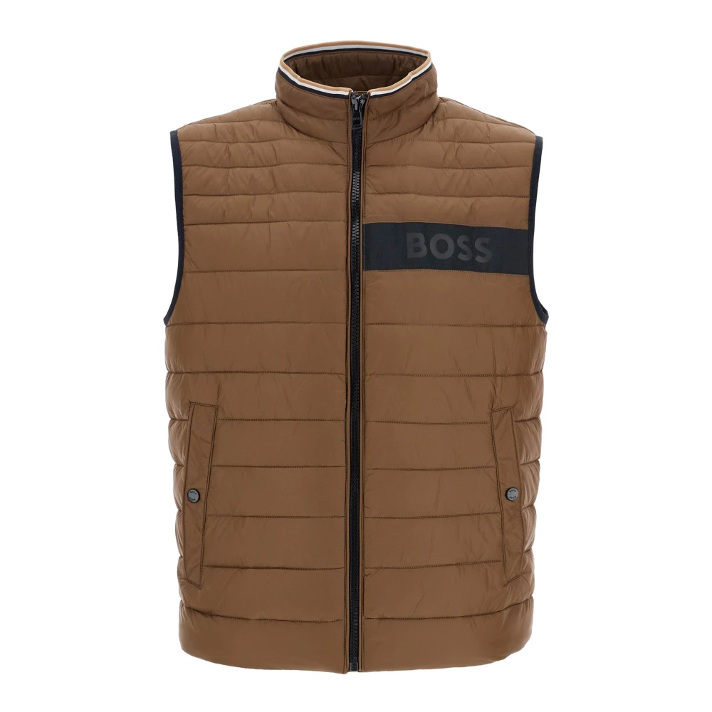 Boss Gewatteerde groene polyester vest met rits Green Heren