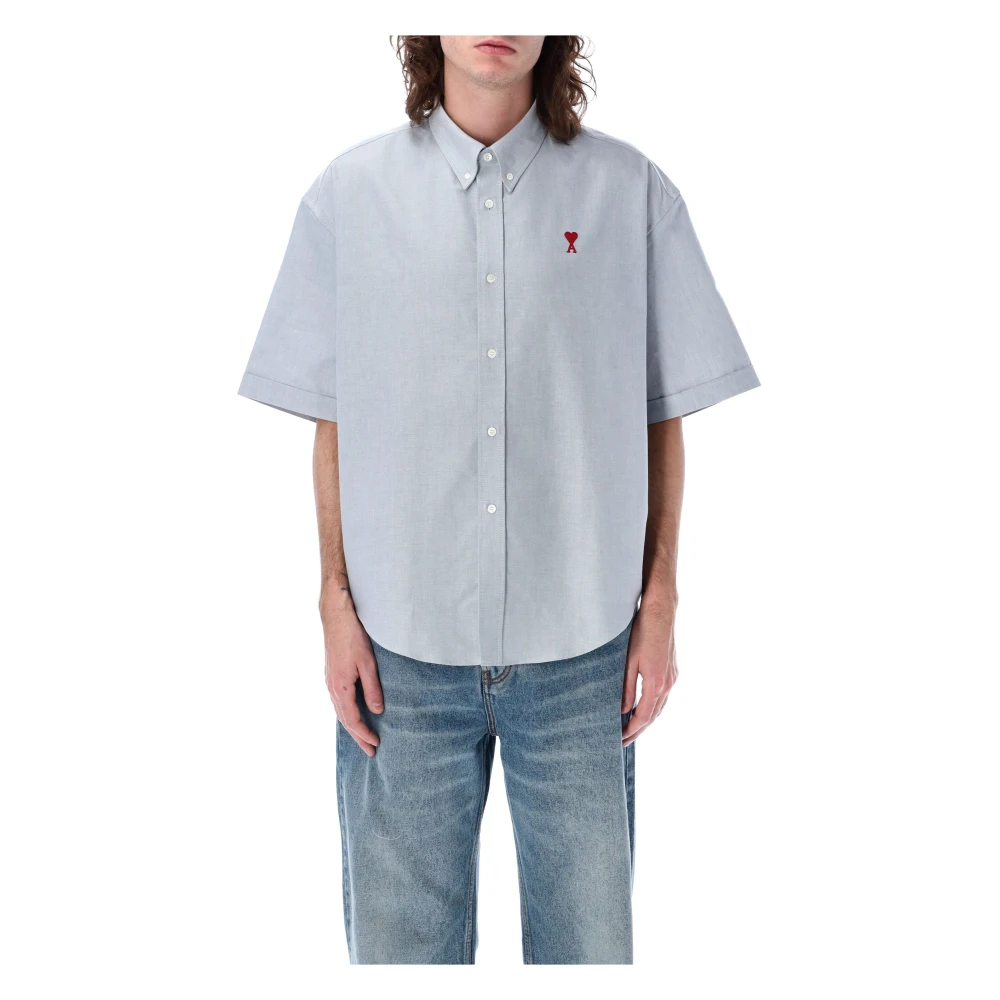 Ami Paris Boxy Fit Ami De Coeur Shirt Blue Heren