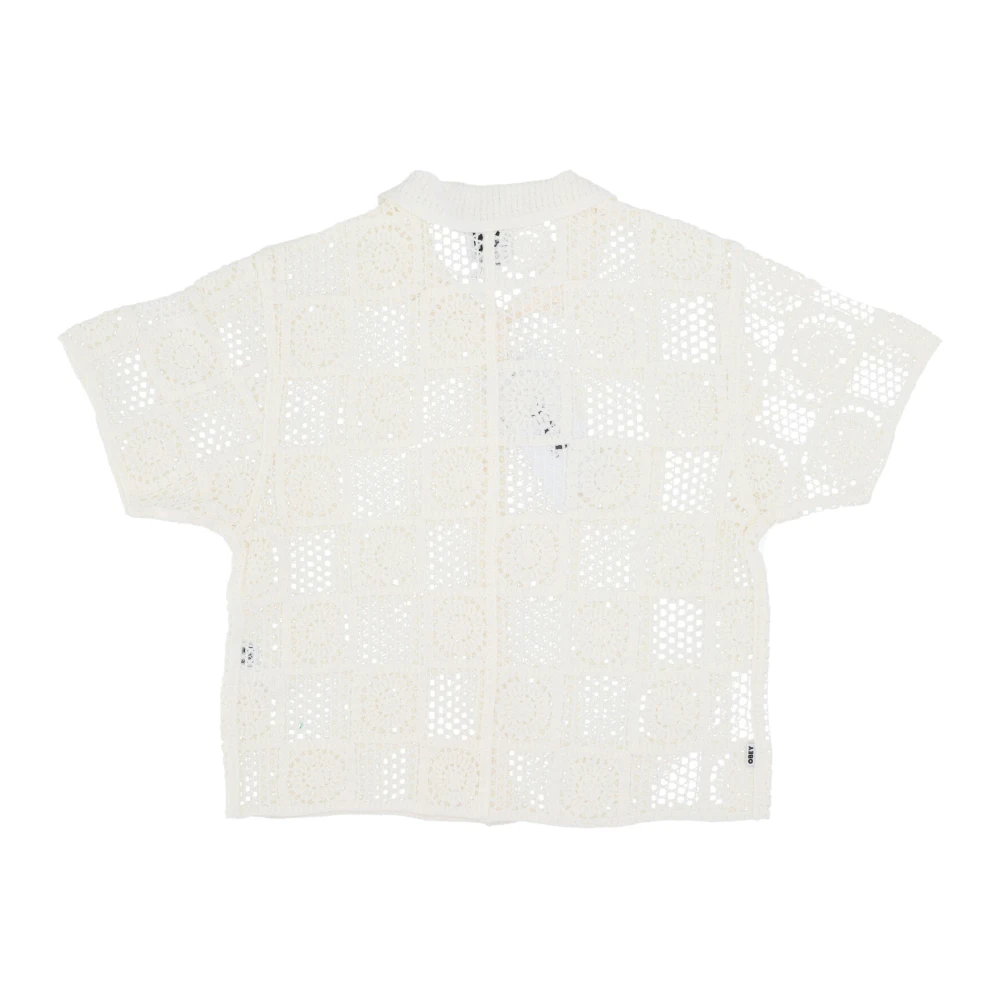 Obey Gehaakte Gebreide Trui Korte Mouw Shirt Beige Dames