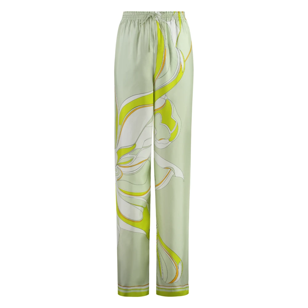 TORY BURCH Zijden Bedrukte Broek Elastische Taille Zakken Green Dames