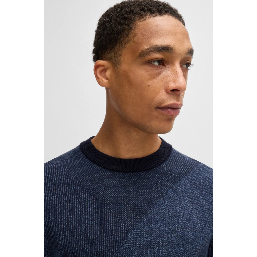 Hugo Boss Blauwe Jacquard Gebreide Trui Blue Heren