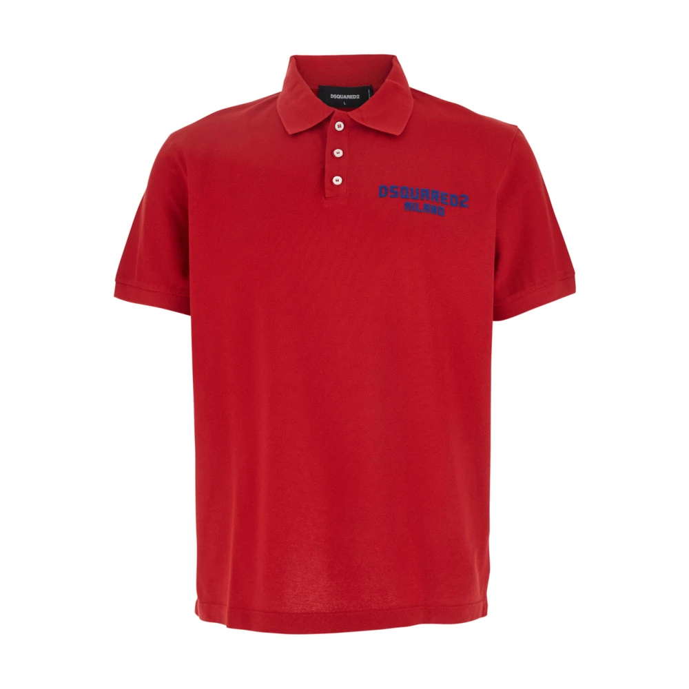 Dsquared2 Rode Polo Shirt Geborduurd Logo Katoen Red Heren