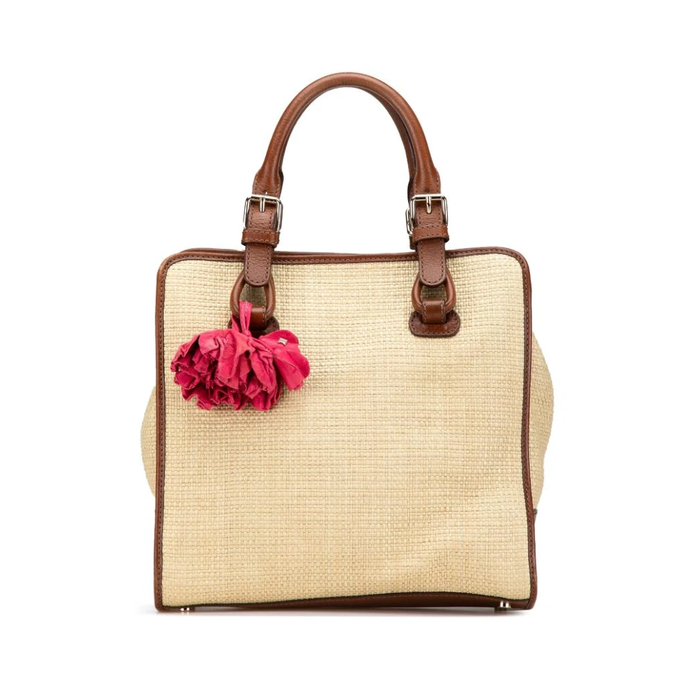 Celine Vintage Women's Beige Pre-Owned Raffia Medium Cabas Handbag