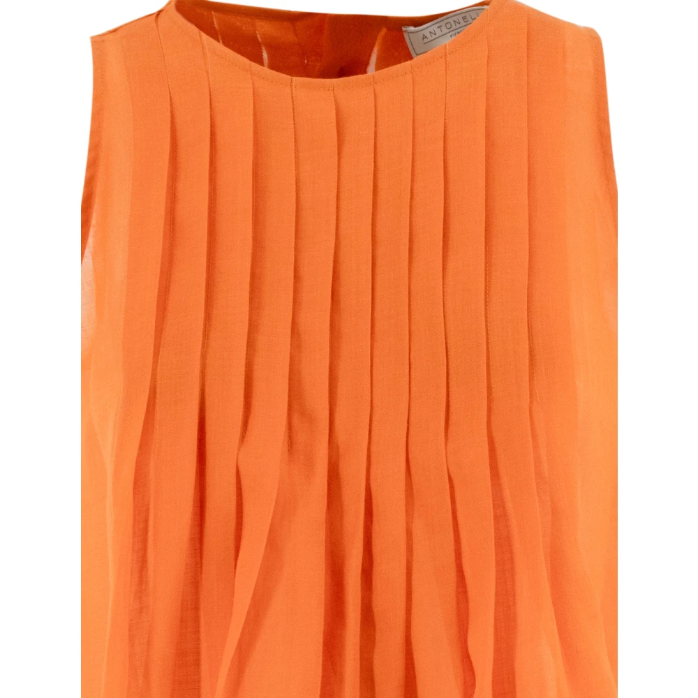 Antonelli Firenze Elegante Geplooide Crew Neck Top Orange Dames