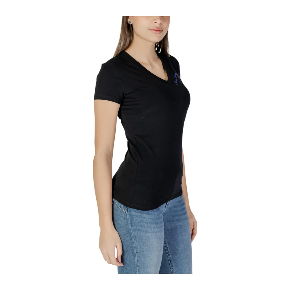 Armani Exchange Zwarte V-Hals Katoenen T-Shirt Black Dames