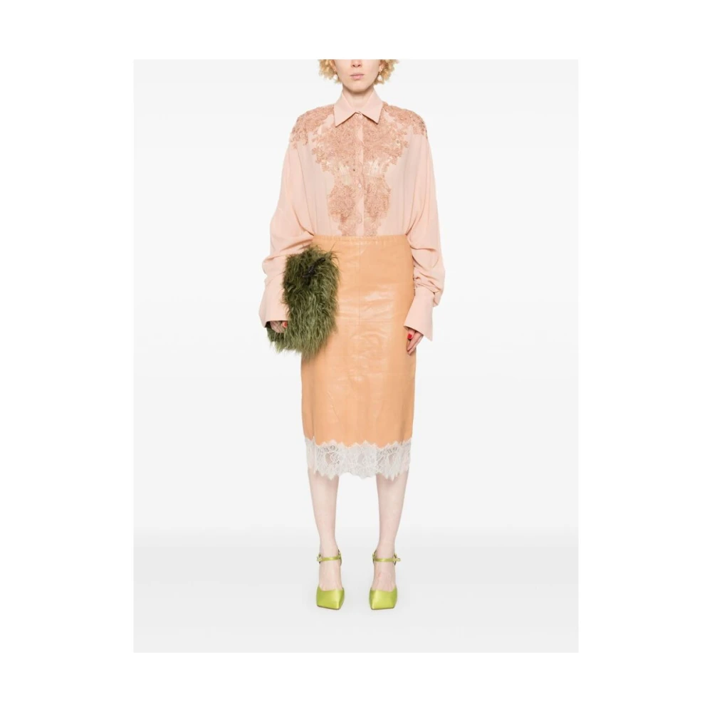 Ermanno Scervino Koraalroze Zijden Kantoverhemd Pink Dames