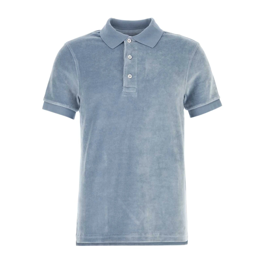 Tom Ford Men's Blue Polo Shirts, Xl, Modal Velour Ss Polo