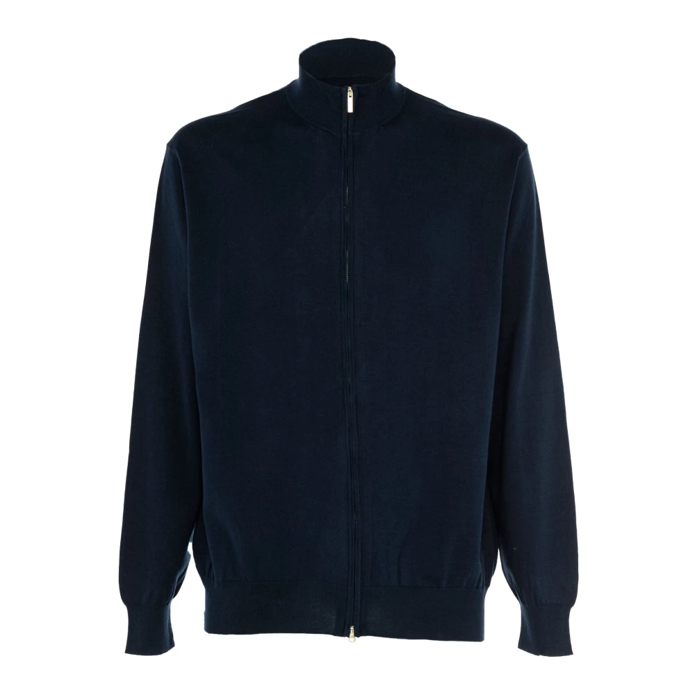 Cashmere Company Heren Zip Pullover Sweater Blue Heren