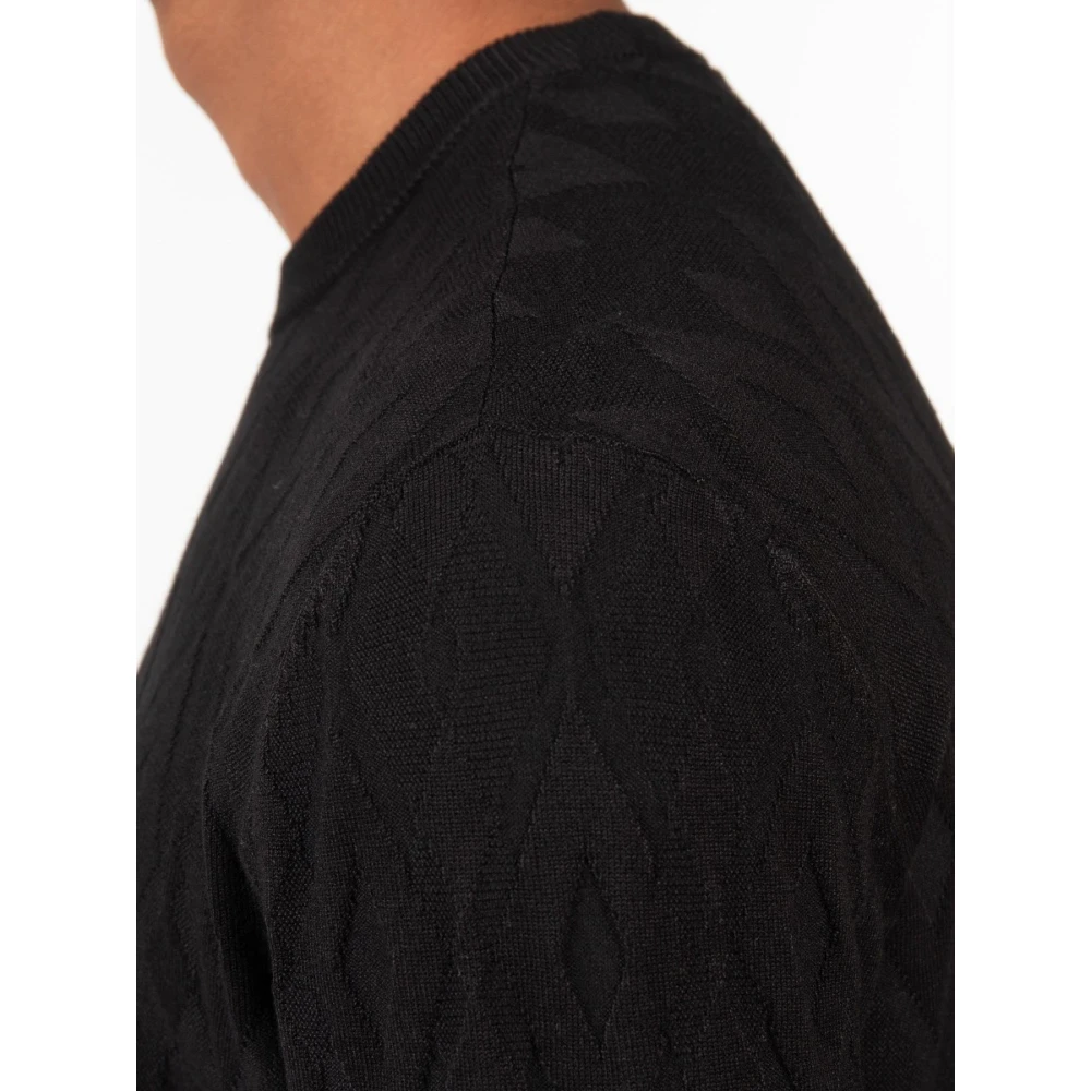Emporio Armani Zwarte Trui met Diamantpatroon Black Heren