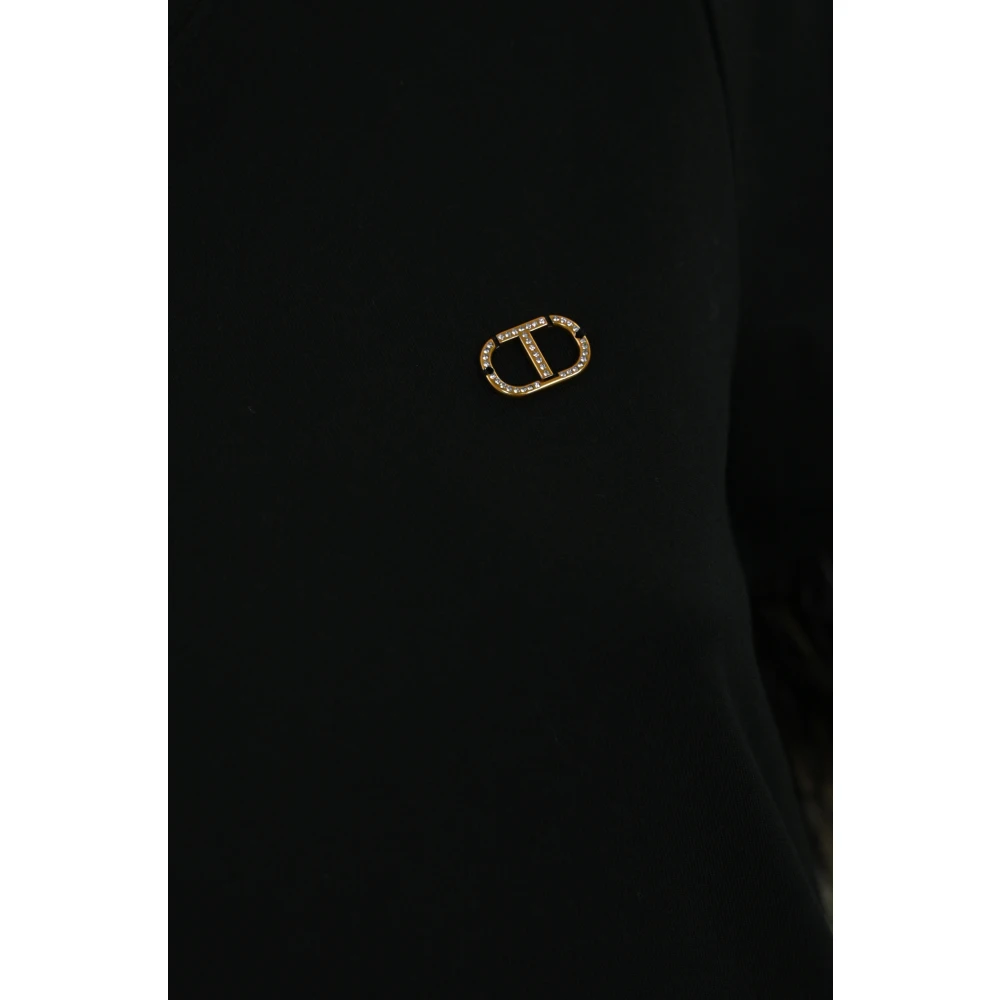 Twinset Veren Geborduurd Katoenen T-shirt Polo Black Dames