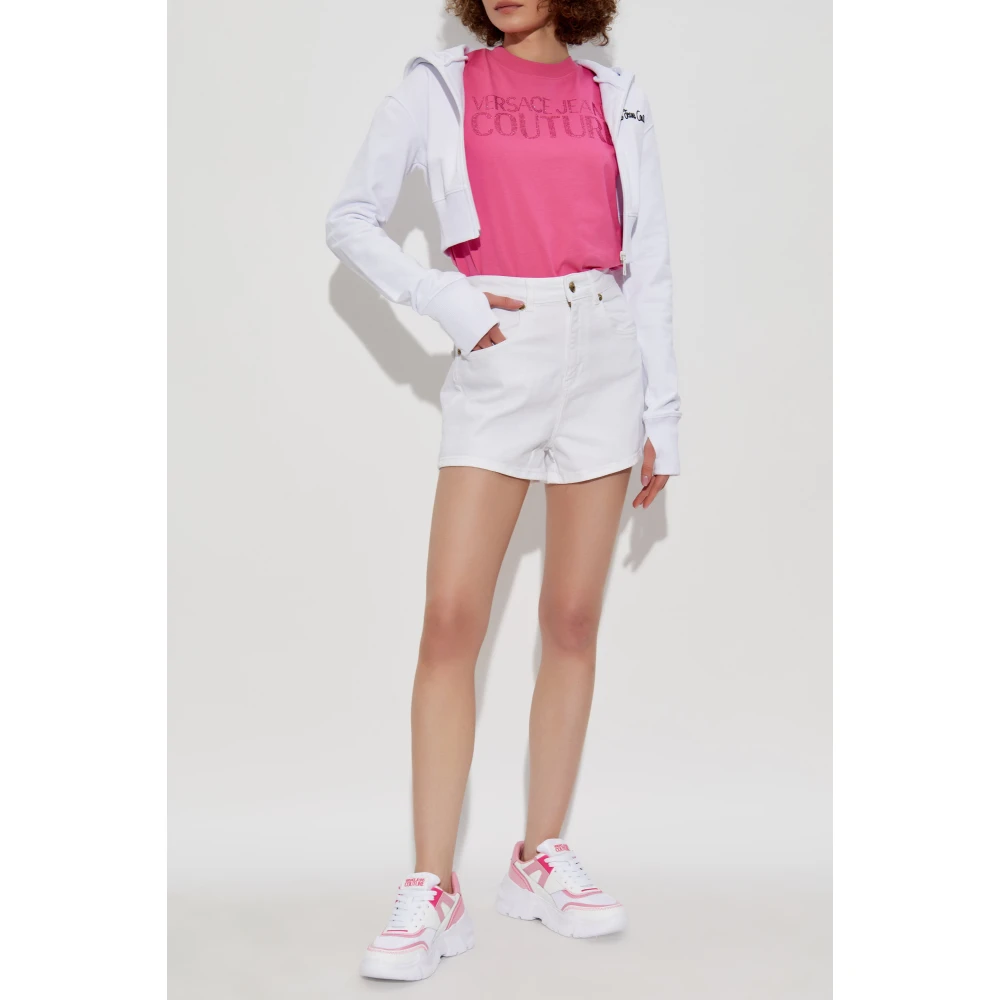 Versace Jeans Couture T-shirt met glinsterende applicaties Pink Dames
