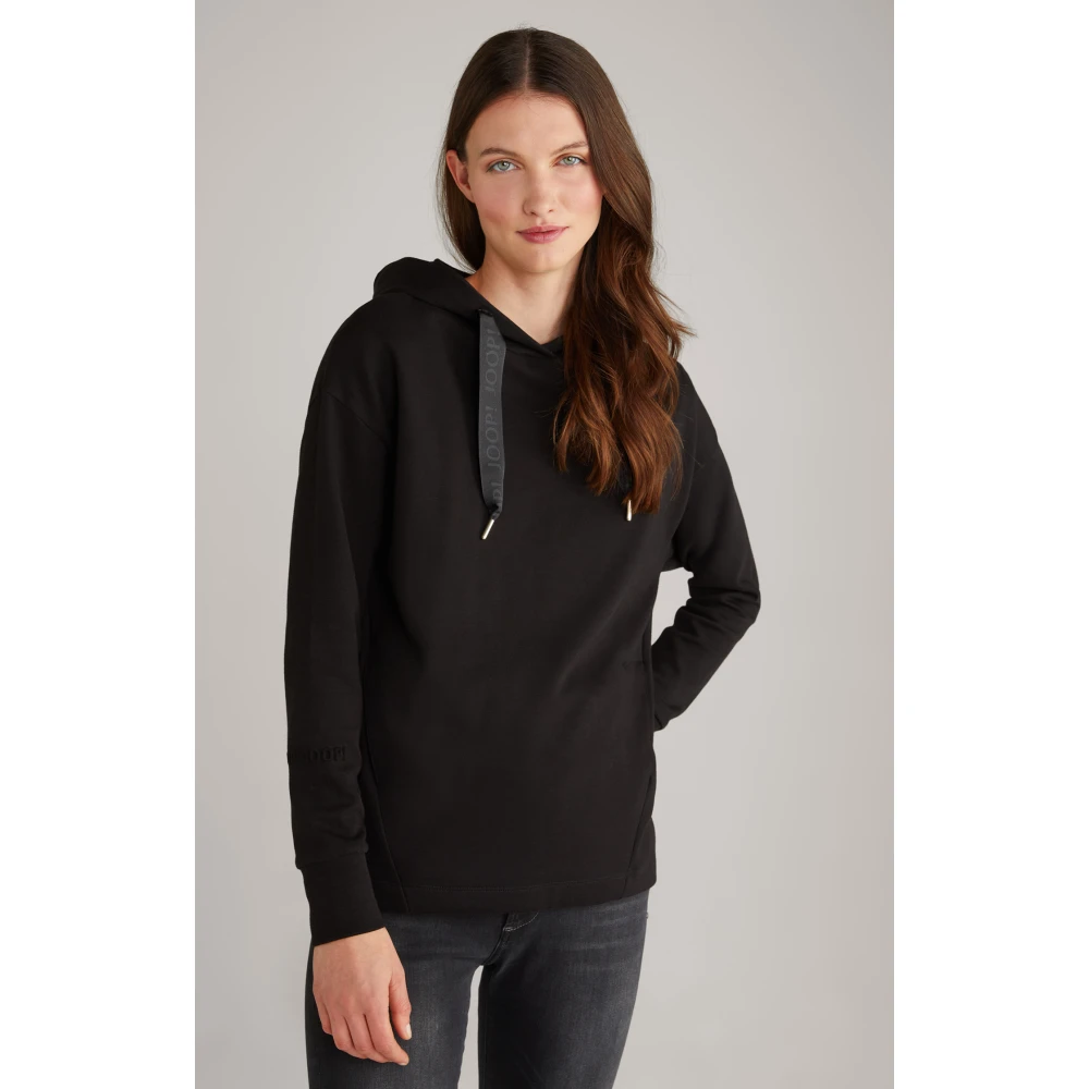 Joop! Zwarte sportieve stijl hoodie met logodetails Black Dames