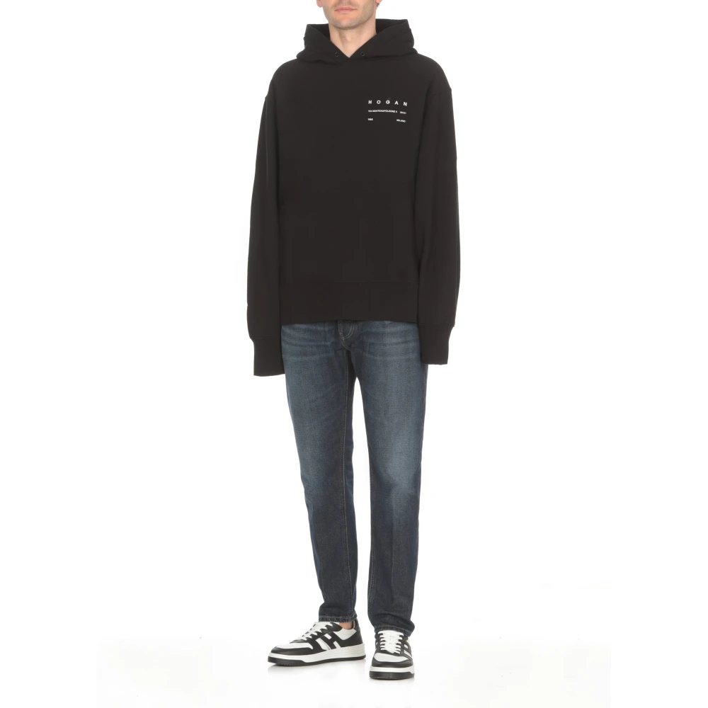 Hogan Zwarte Katoenen Hoodie met Logo Print Black Heren