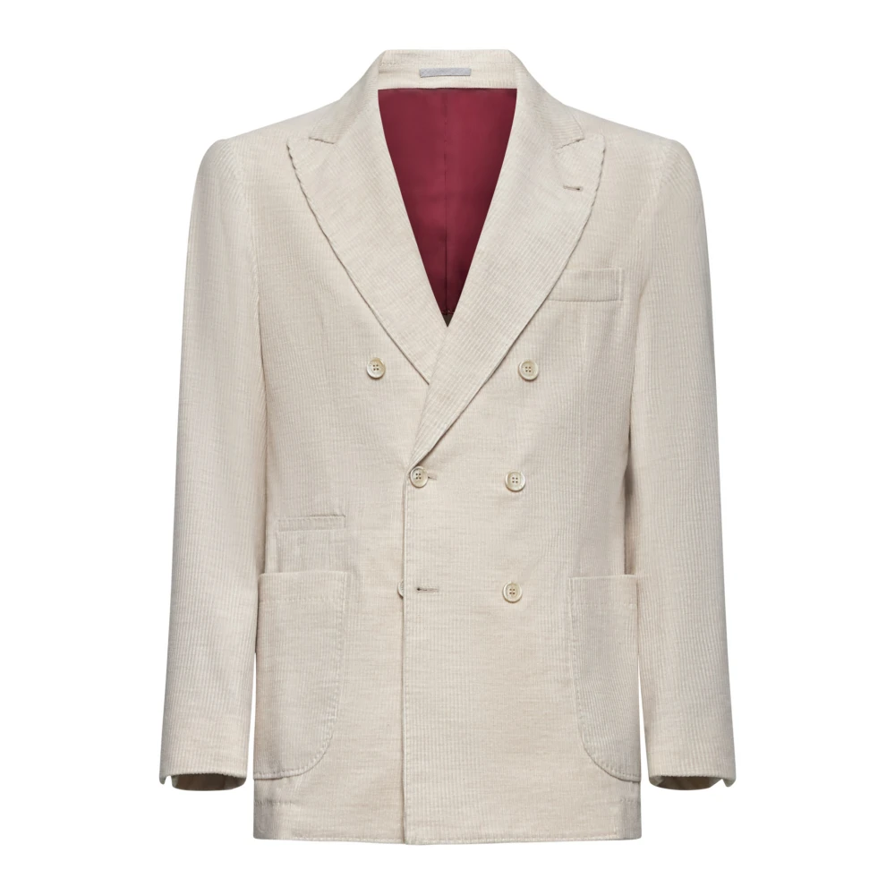 BRUNELLO CUCINELLI Beige Corduroy Double-Breasted Blazer Jas Beige Heren