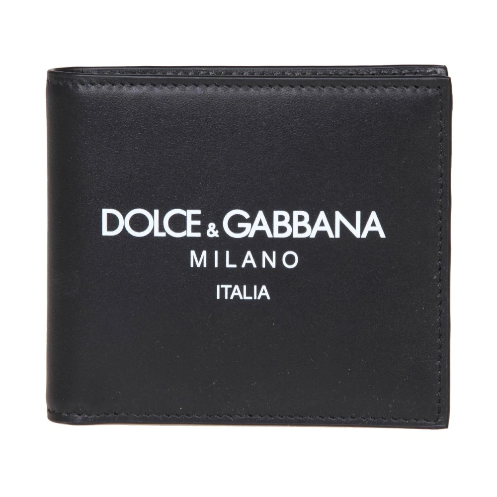 Dolce & Gabbana Zwarte leren portemonnee met logo Black Heren