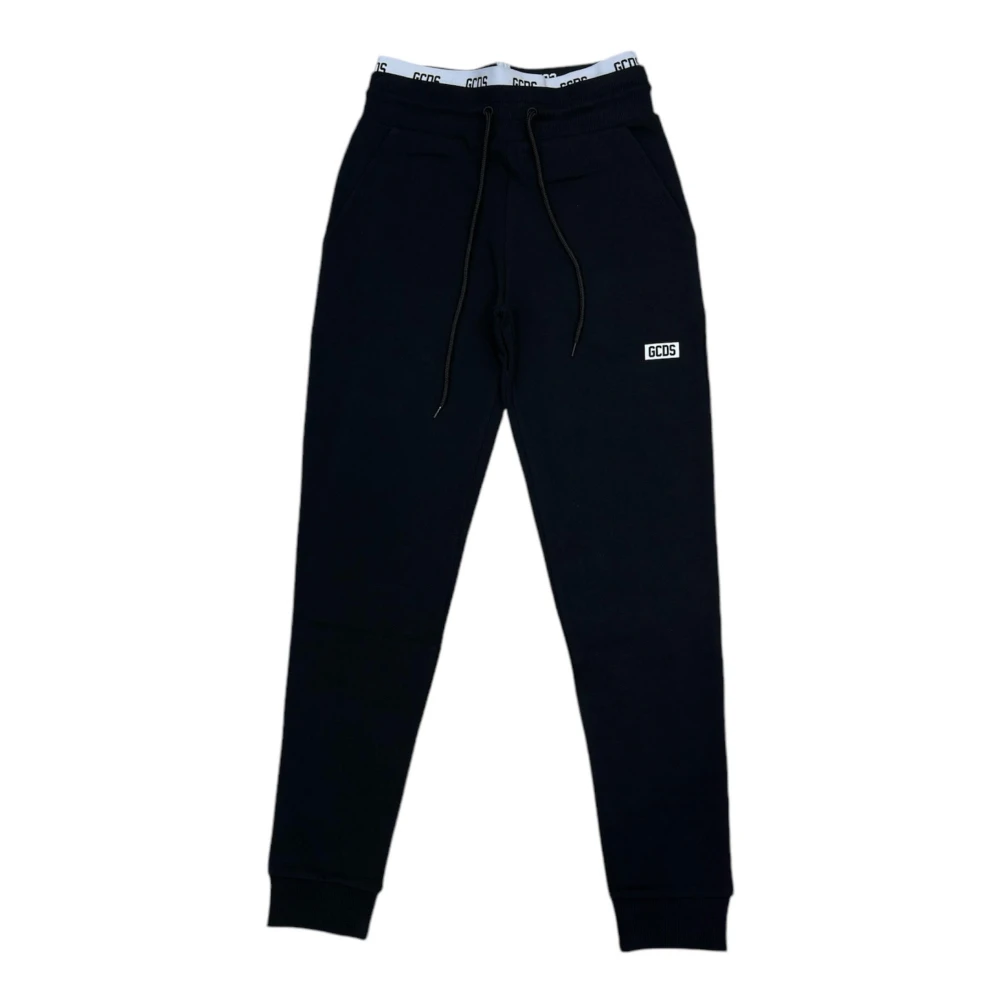 Gcds Zwarte katoenen joggers met witte tailleband en logo Black Unisex